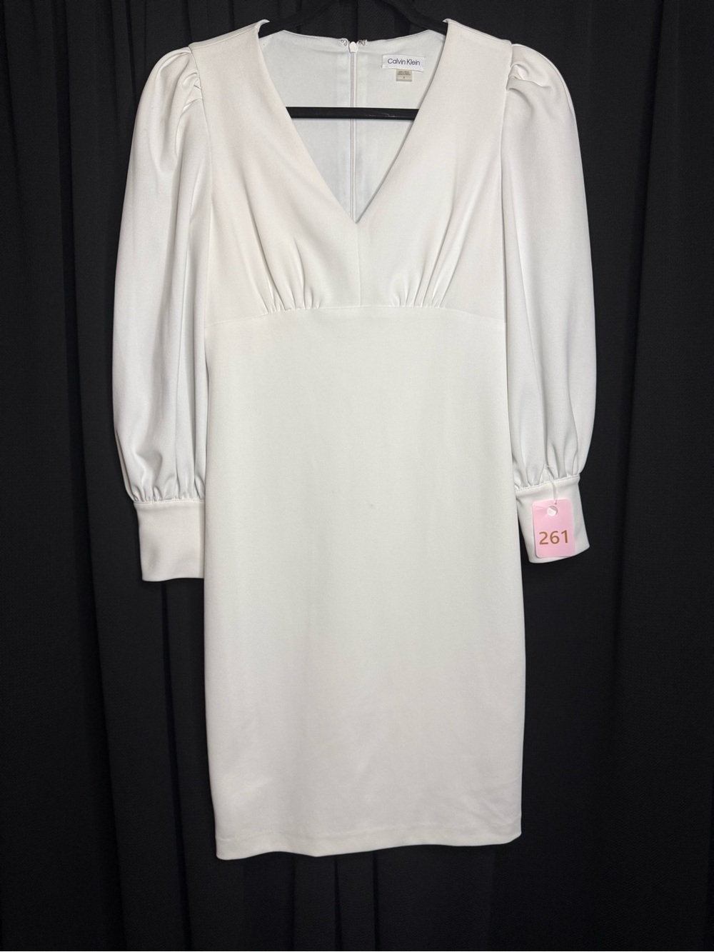 Calvin Klein Cream V-Neck Puff Sleeve Sheath Dress